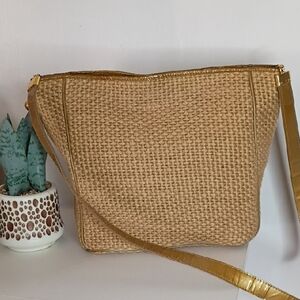 Bottega Veneta Woven Straw Crossbody Bag in Tan